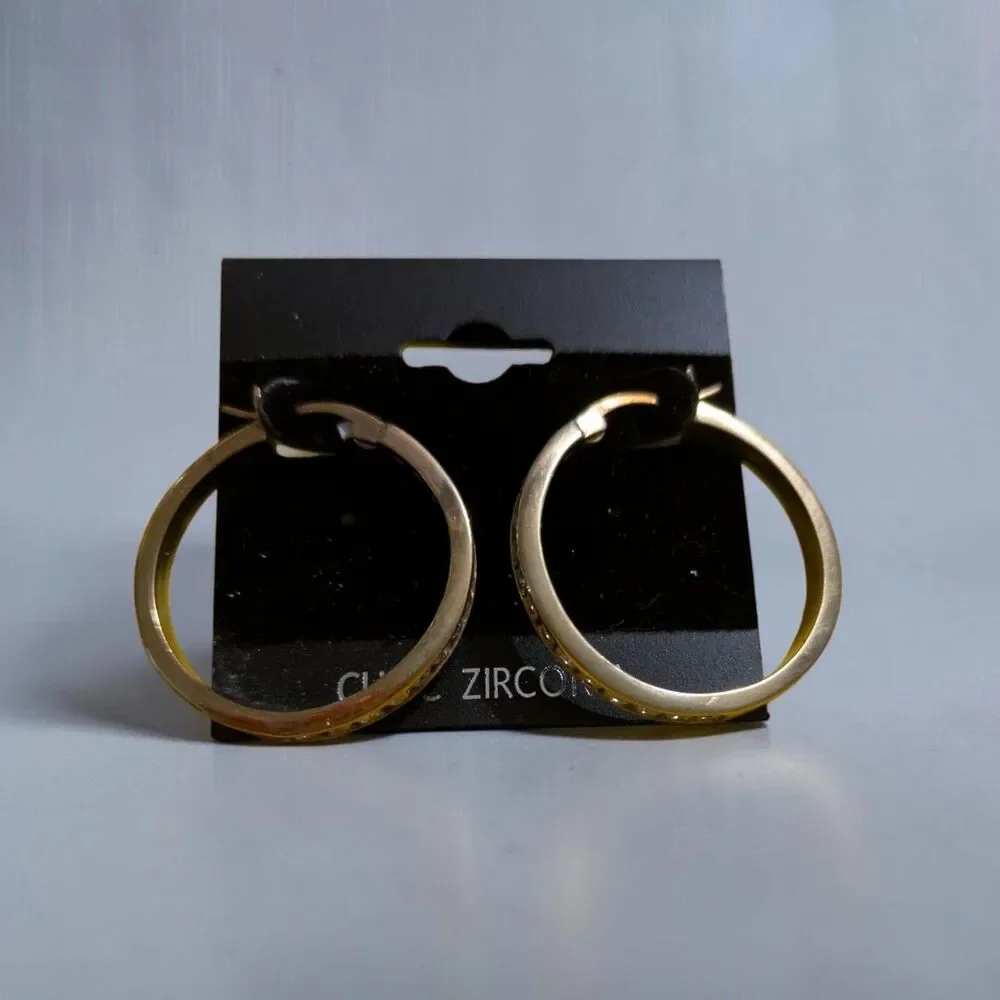 Gold Tone Rhinestone Hoop Earrings, Pave Crystal Round Hoops, Statement Jewelry